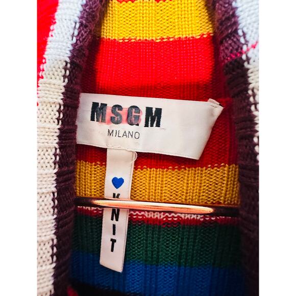 MSGM Rainbow Multicolored Striped Knit Ruffle Bell Sleeve Turtleneck Sweater XS - Picture 7 of 16